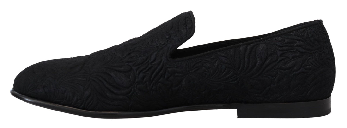 Dolce & Gabbana – Schwarze Jacquard-Hausschuhe mit Blumenmuster, Halbschuhe