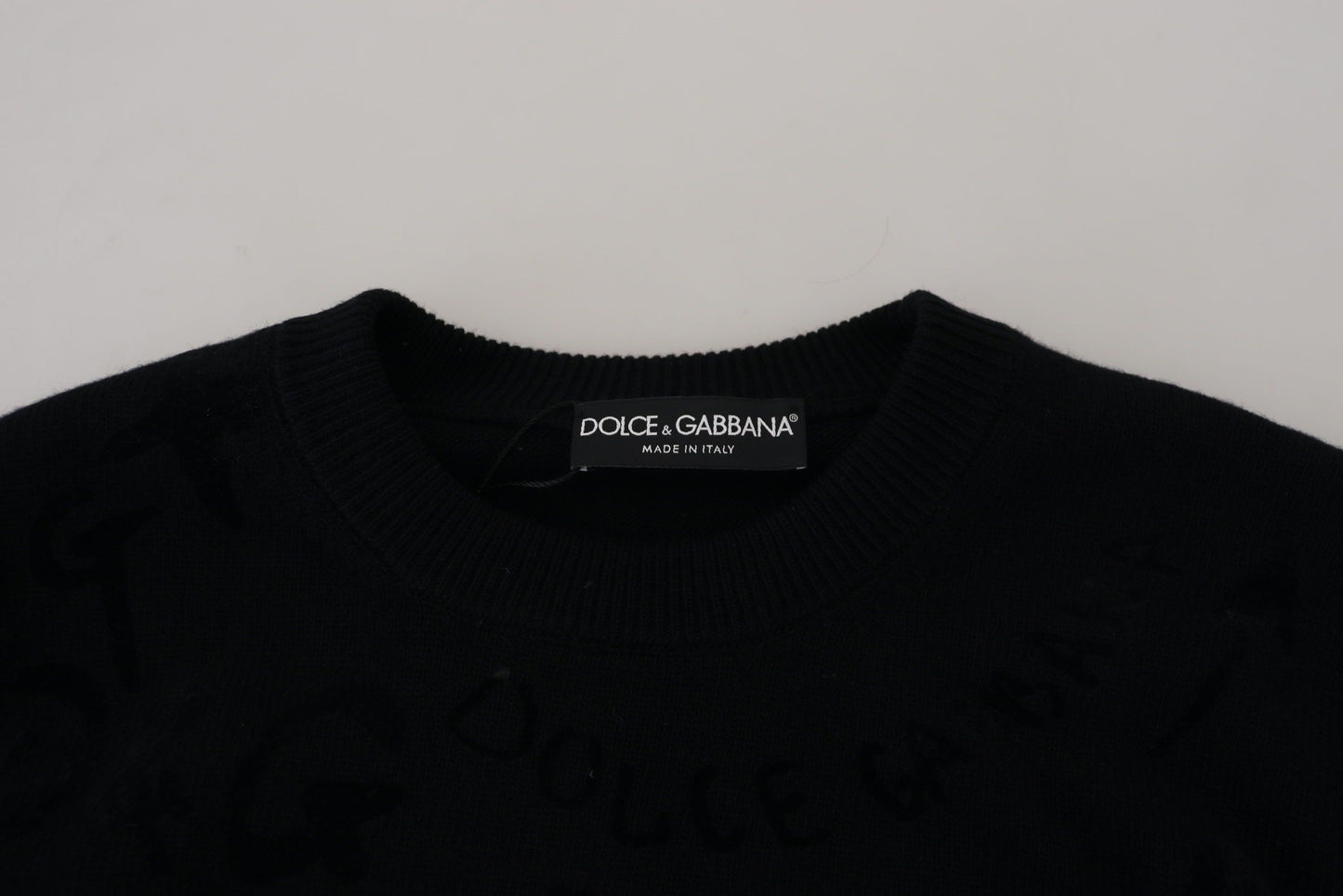 Dolce & Gabbana – Schwarzer Pullover mit Rundhalsausschnitt aus Wolle mit Logomuster