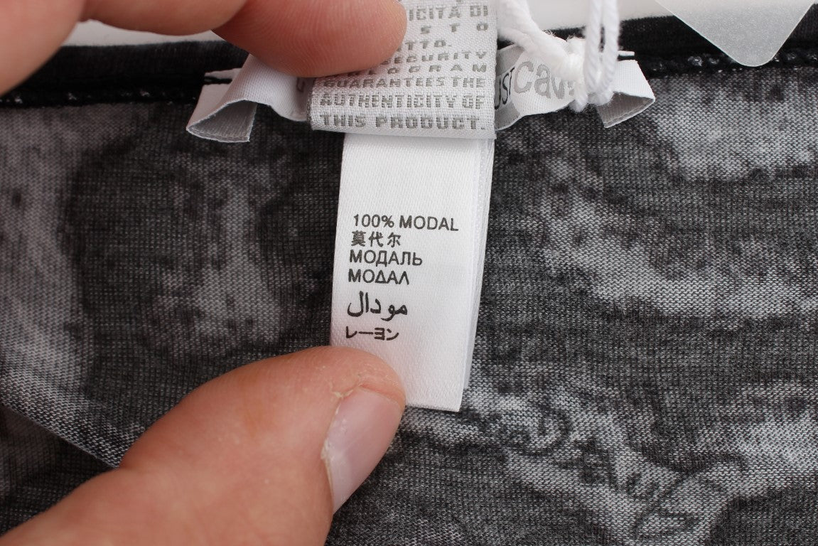 Cavalli – Graues T-Shirt mit Leopardenmuster und Bluse aus Modal