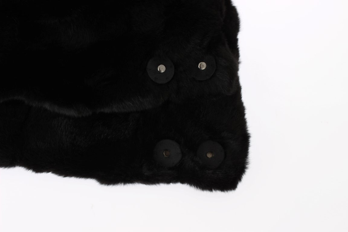Dolce & Gabbana Schwarzer Wieselfell-Häkelschal mit Kapuze