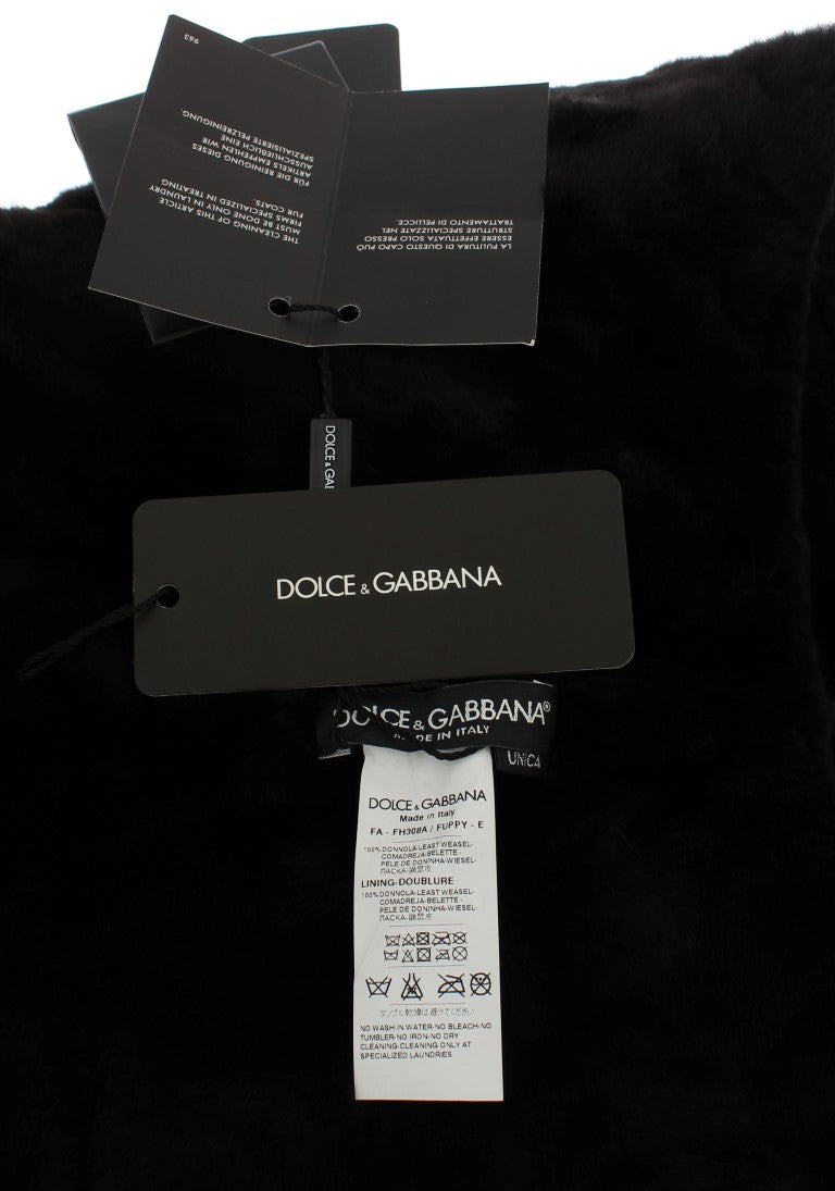 Dolce & Gabbana Schwarzer Wieselfell-Häkelschal mit Kapuze