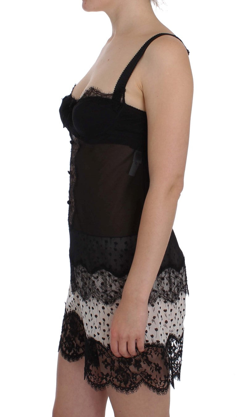 Dolce & Gabbana – Schwarzes Dessous-Top aus Seidenspitze mit Blumenmuster