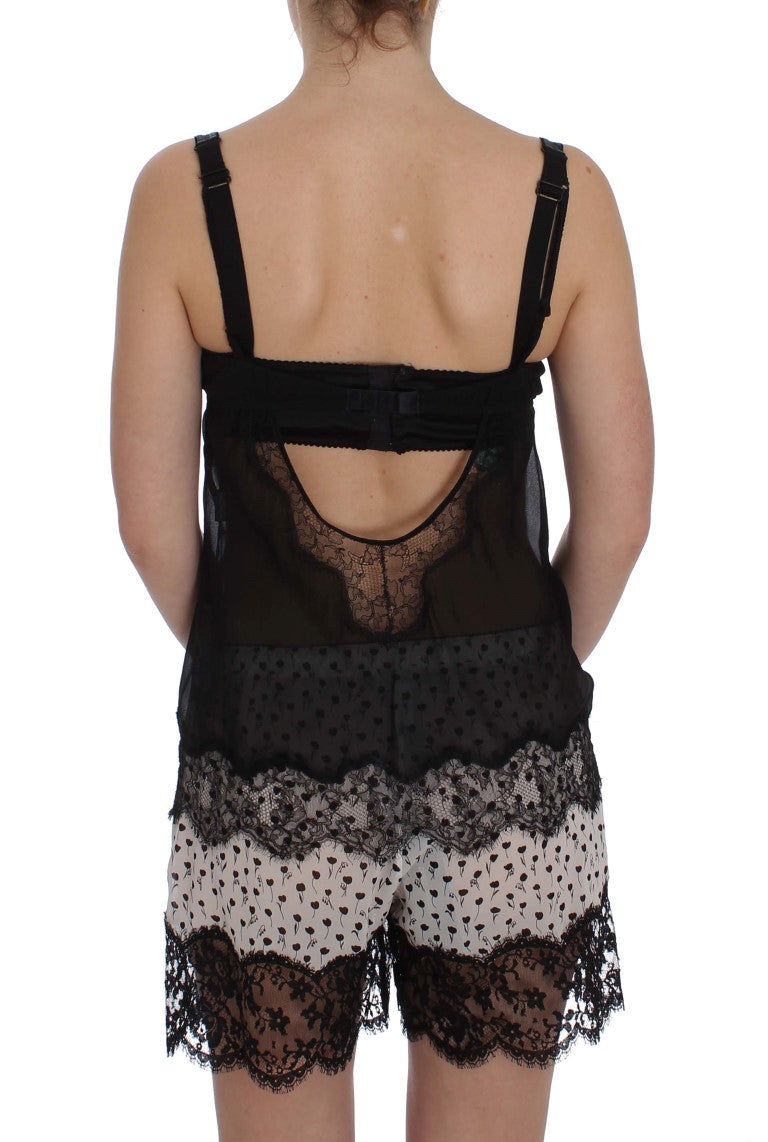 Dolce & Gabbana – Schwarzes Dessous-Top aus Seidenspitze mit Blumenmuster