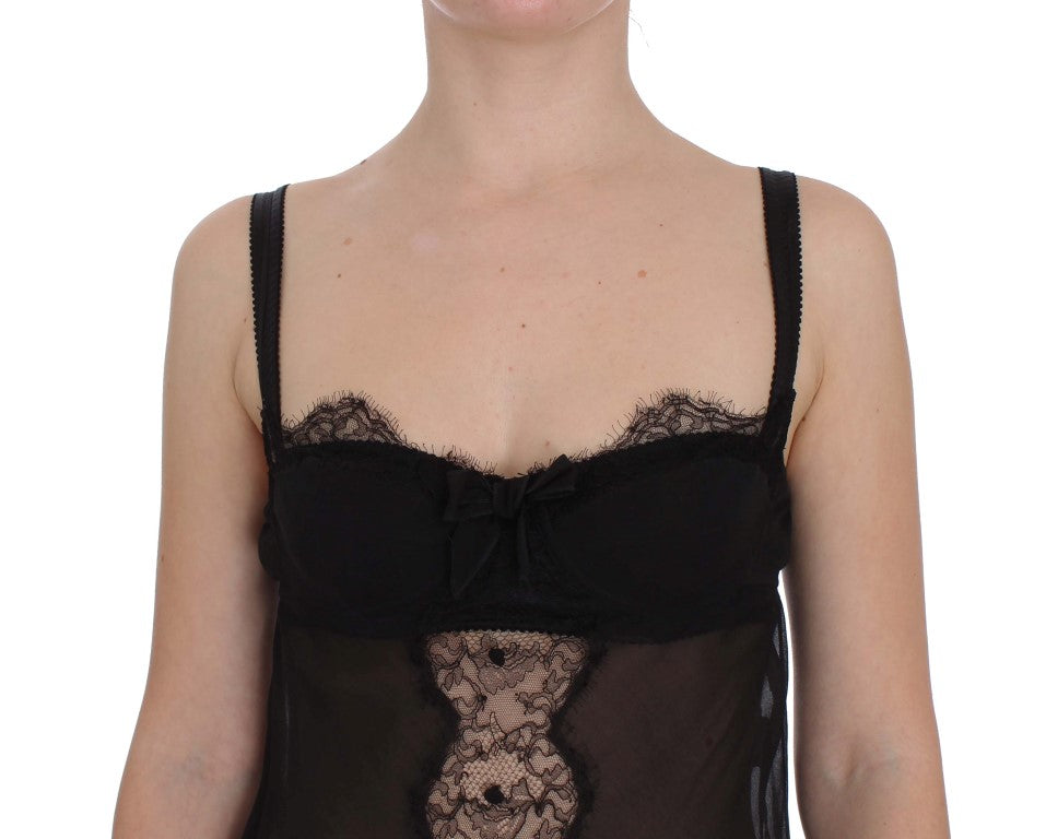 Dolce & Gabbana – Schwarzes Dessous-Top aus Seidenspitze mit Blumenmuster