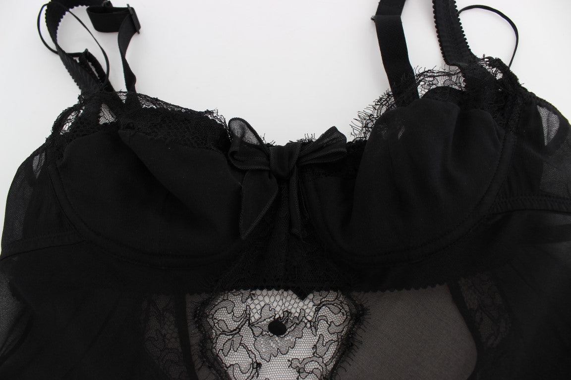 Dolce & Gabbana – Schwarzes Dessous-Top aus Seidenspitze mit Blumenmuster