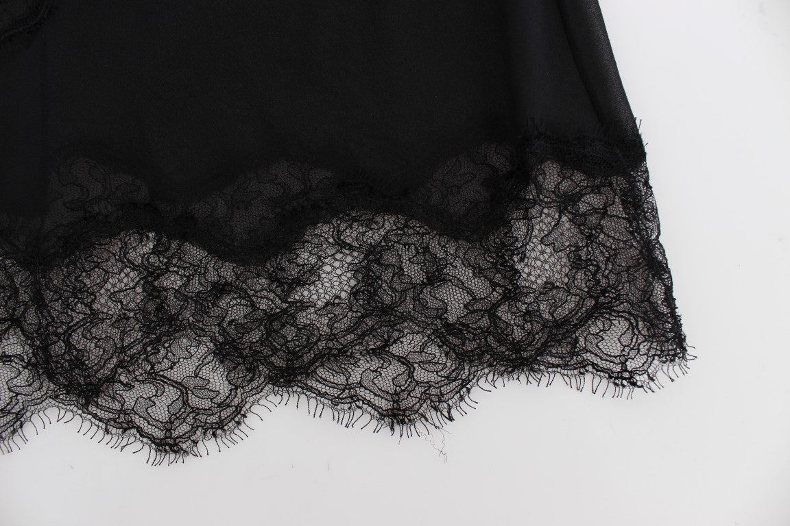 Dolce & Gabbana – Schwarzes Dessous-Top aus Seidenspitze mit Blumenmuster