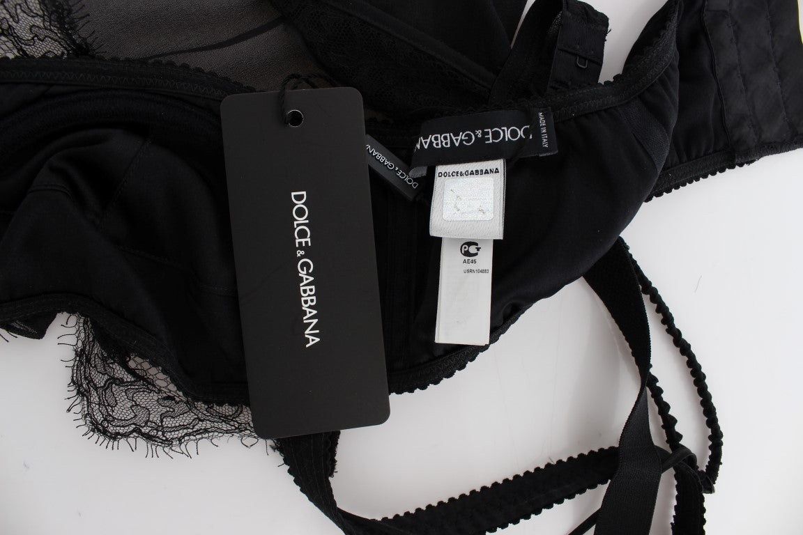 Dolce & Gabbana – Schwarzes Dessous-Top aus Seidenspitze mit Blumenmuster