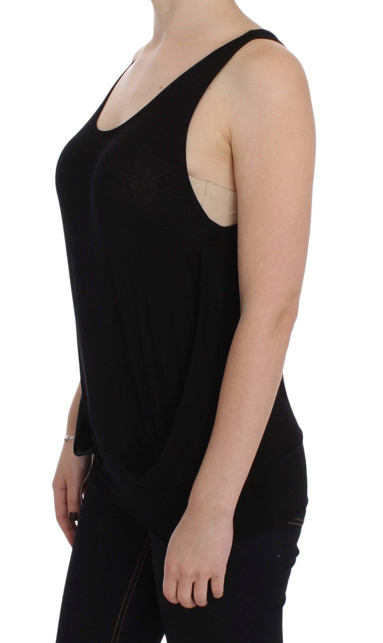 PLEIN SUD Schwarze ärmellose Stretchbluse