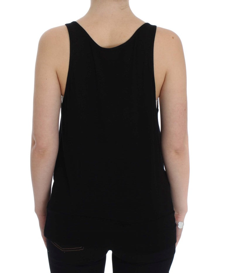 PLEIN SUD Schwarze ärmellose Stretchbluse