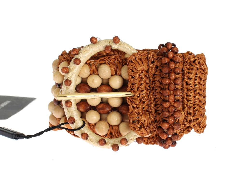 Dolce & Gabbana – Breiter Taillengürtel aus Bast mit Holzperlen in Braun