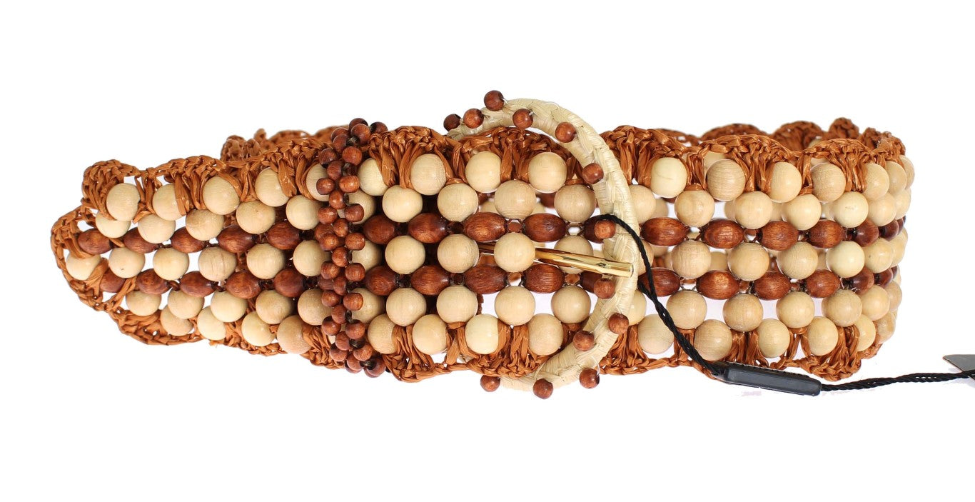 Dolce & Gabbana – Breiter Taillengürtel aus Bast mit Holzperlen in Braun
