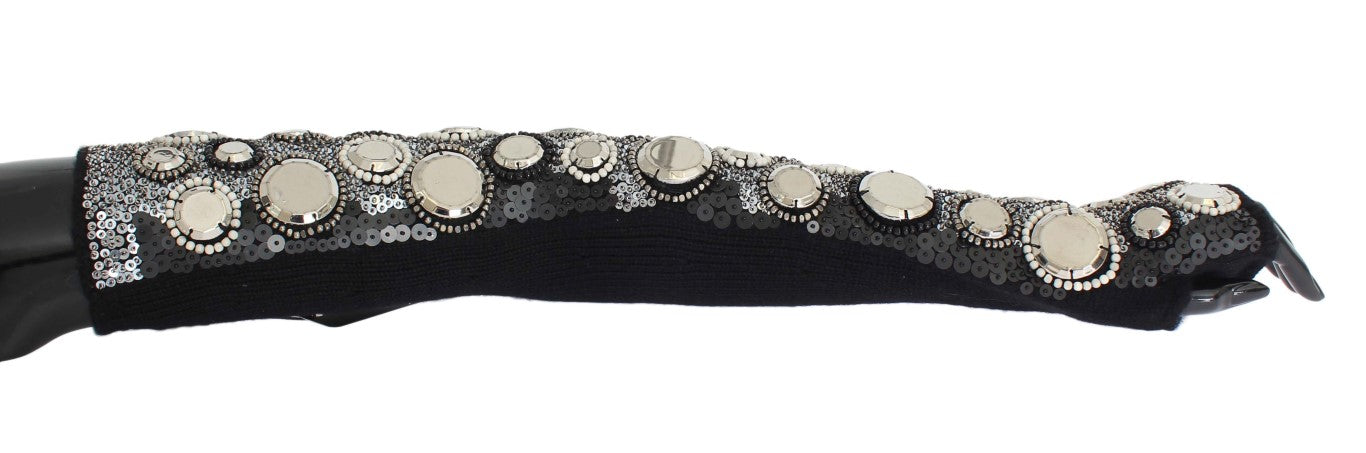 Dolce & Gabbana – Fingerlose Handschuhe aus schwarzem Kaschmir mit Pailletten
