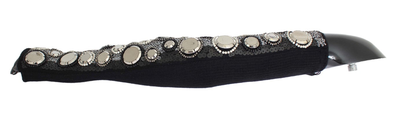 Dolce & Gabbana – Fingerlose Handschuhe aus schwarzem Kaschmir mit Pailletten