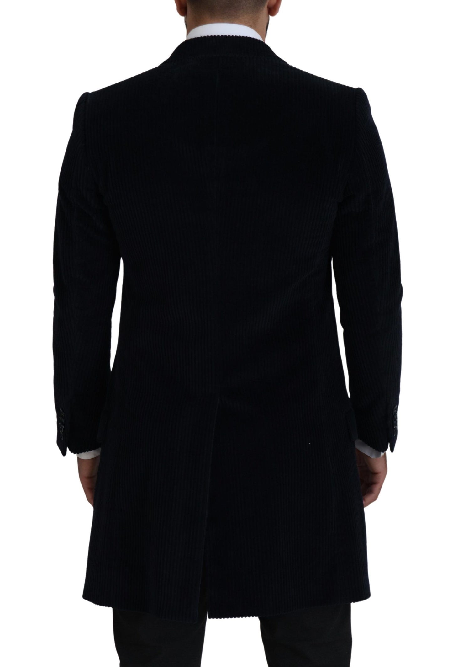 Dolce & Gabbana Schwarzer Baumwoll-Cardigan, langer Mantel, Herrenjacke
