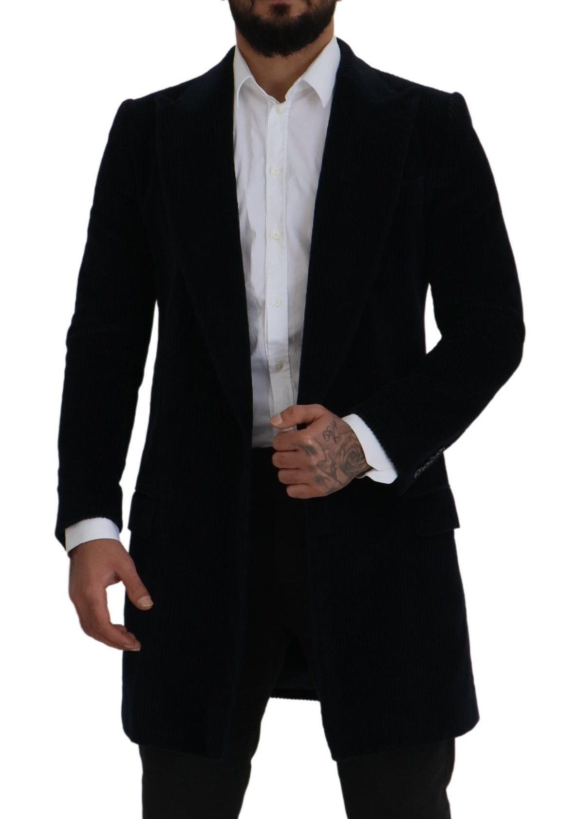 Dolce & Gabbana Schwarzer Baumwoll-Cardigan, langer Mantel, Herrenjacke