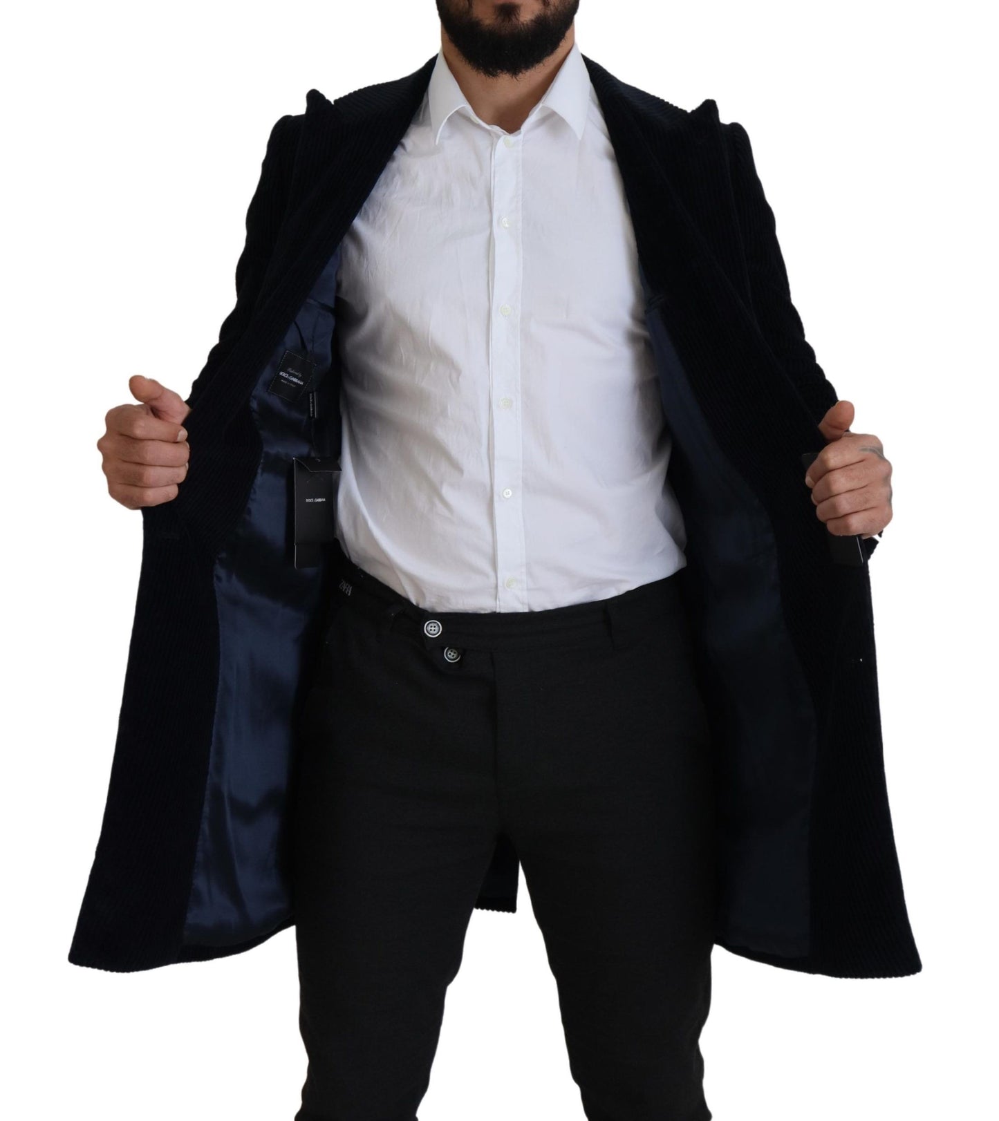 Dolce & Gabbana Schwarzer Baumwoll-Cardigan, langer Mantel, Herrenjacke