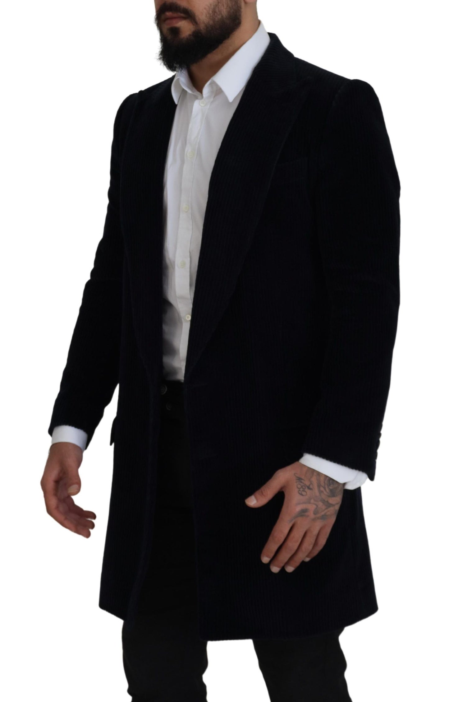 Dolce & Gabbana Schwarzer Baumwoll-Cardigan, langer Mantel, Herrenjacke
