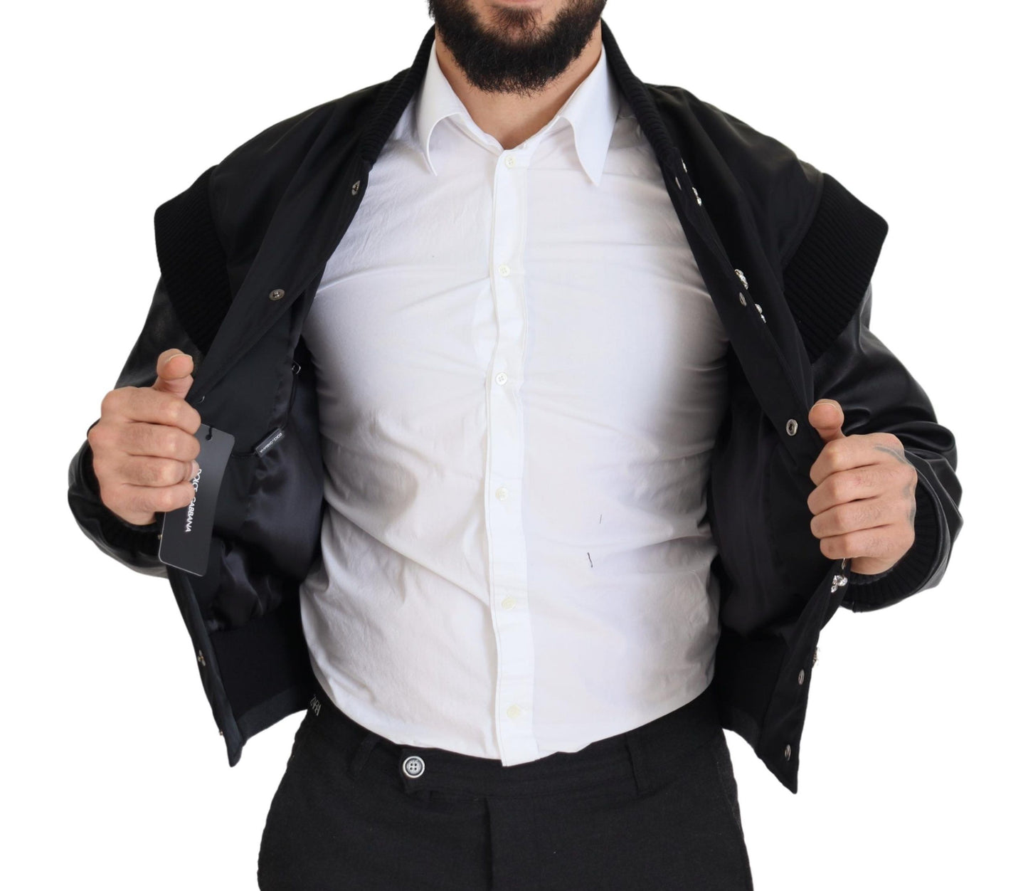 Dolce & Gabbana Schwarze Nylon-Kristallmantel-Knöpfe-Jacke