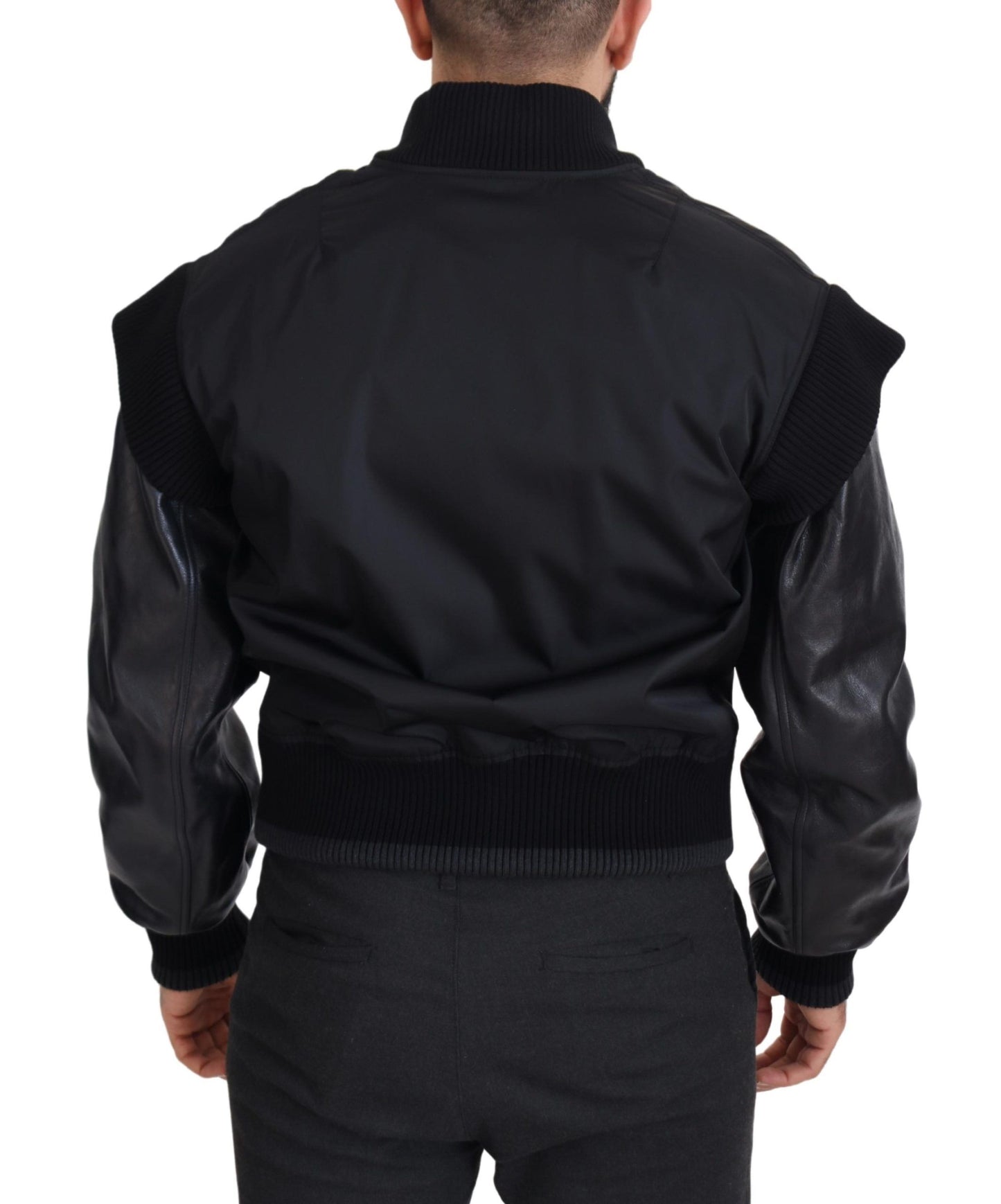 Dolce & Gabbana Schwarze Nylon-Kristallmantel-Knöpfe-Jacke