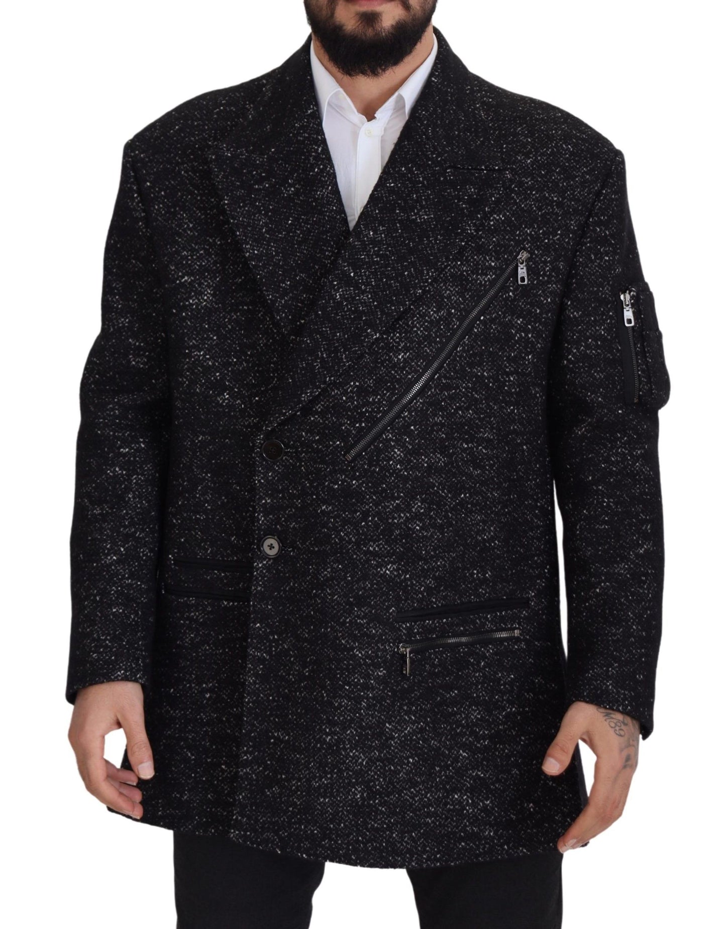 Dolce & Gabbana – Zweireihiger Mantel aus schwarzer Wolle für Herren