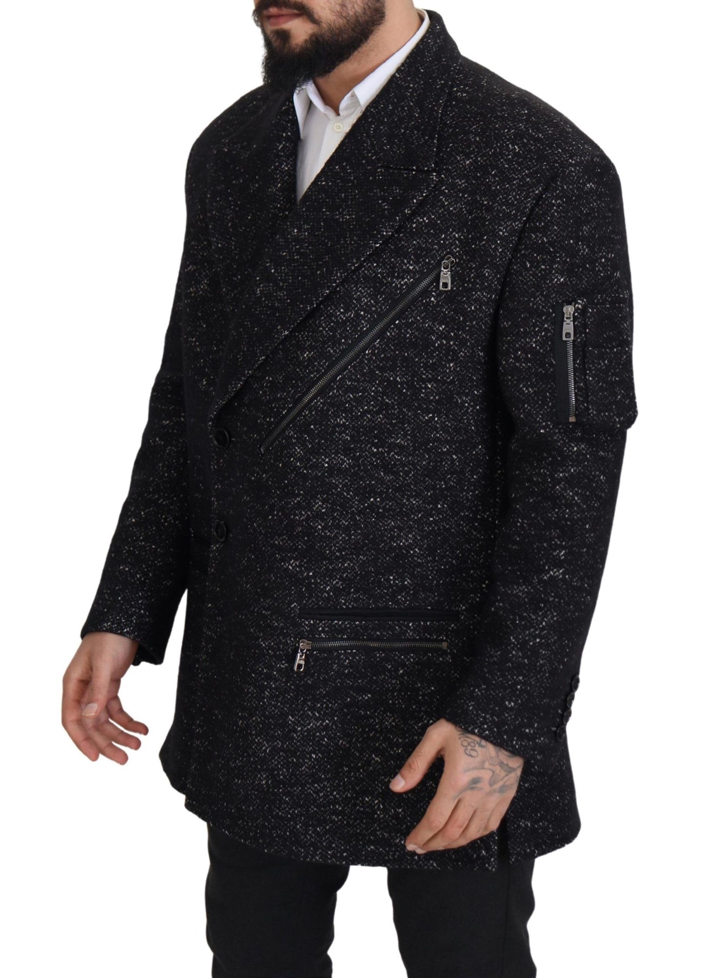 Dolce & Gabbana – Zweireihiger Mantel aus schwarzer Wolle für Herren