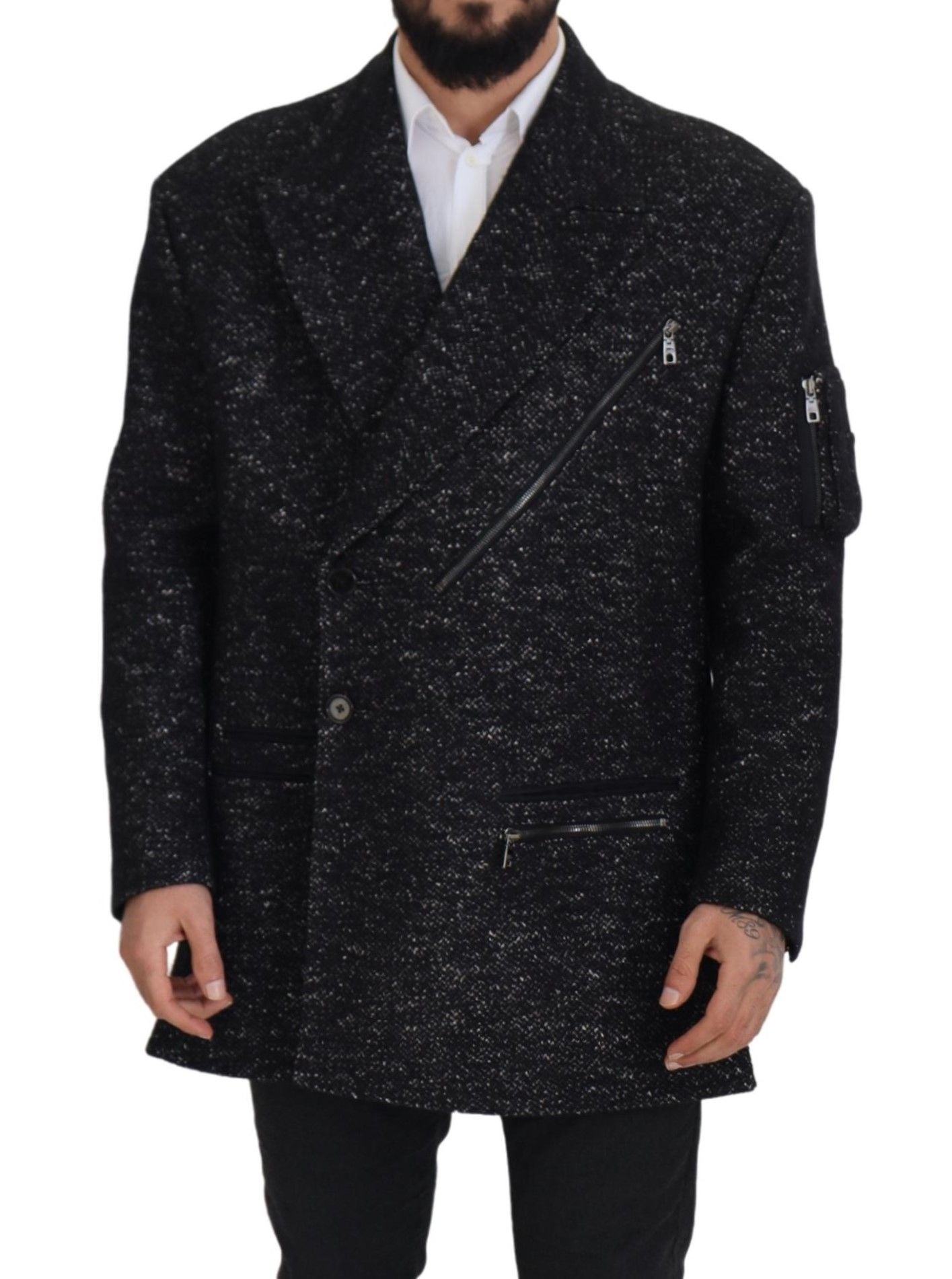 Dolce & Gabbana – Zweireihiger Mantel aus schwarzer Wolle für Herren