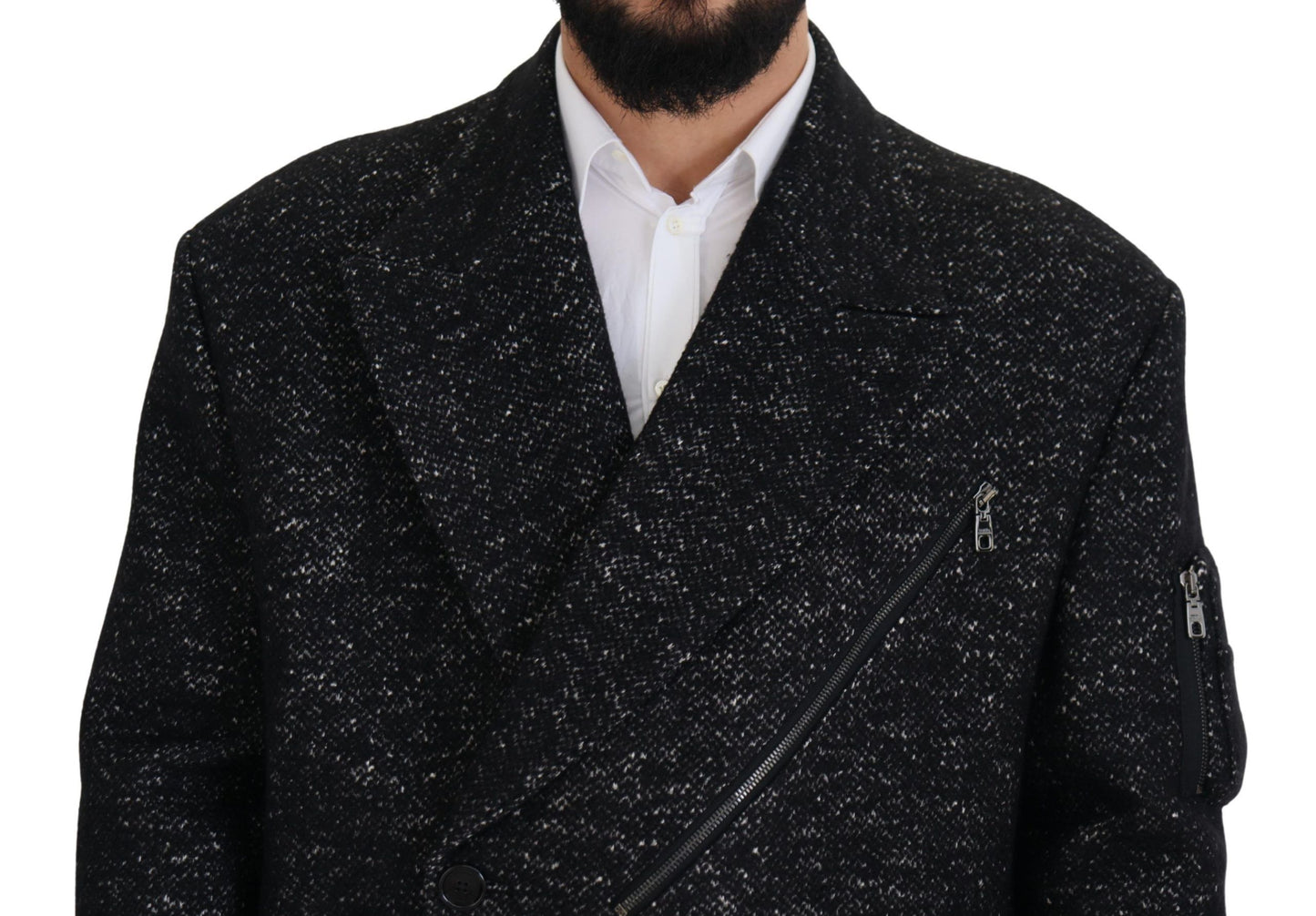 Dolce & Gabbana – Zweireihiger Mantel aus schwarzer Wolle für Herren