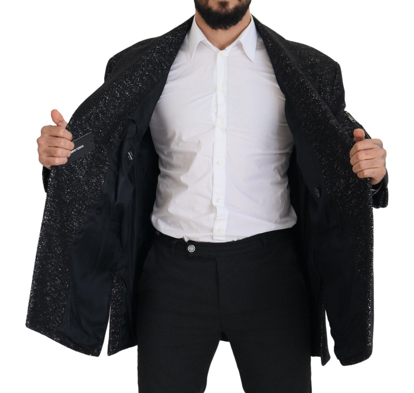 Dolce & Gabbana – Zweireihiger Mantel aus schwarzer Wolle für Herren