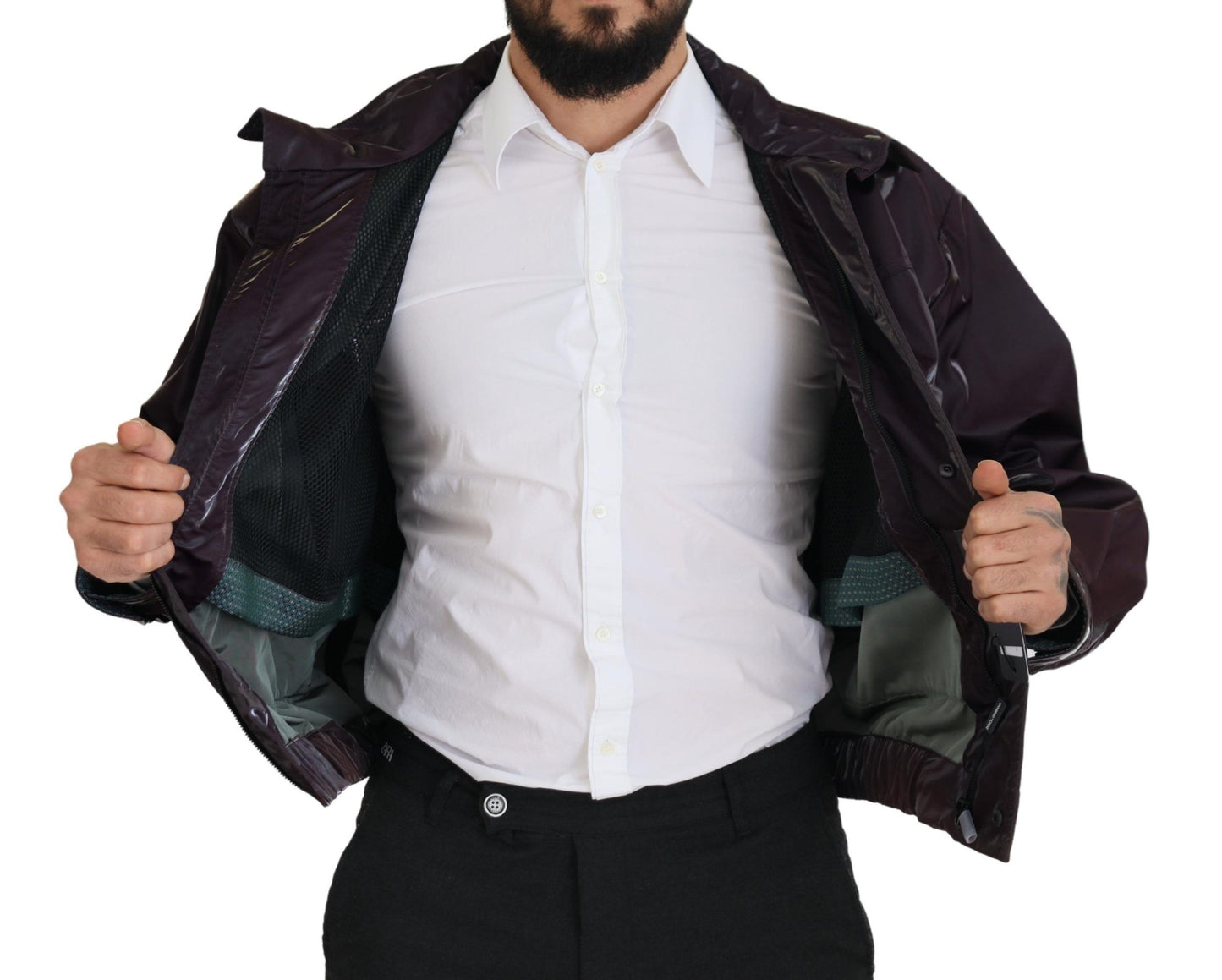 Dolce & Gabbana Lila Bikermanteljacke aus Nylon mit Kragen