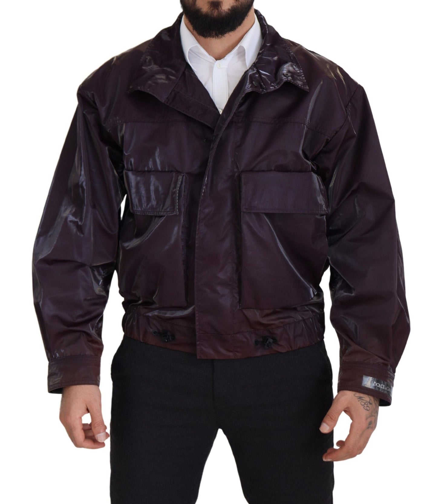 Dolce & Gabbana Lila Bikermanteljacke aus Nylon mit Kragen