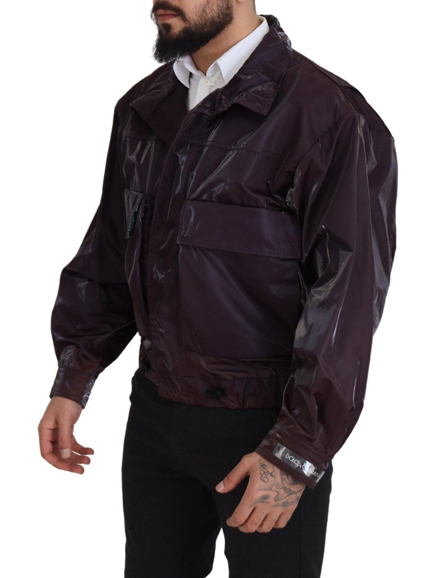 Dolce & Gabbana Lila Bikermanteljacke aus Nylon mit Kragen