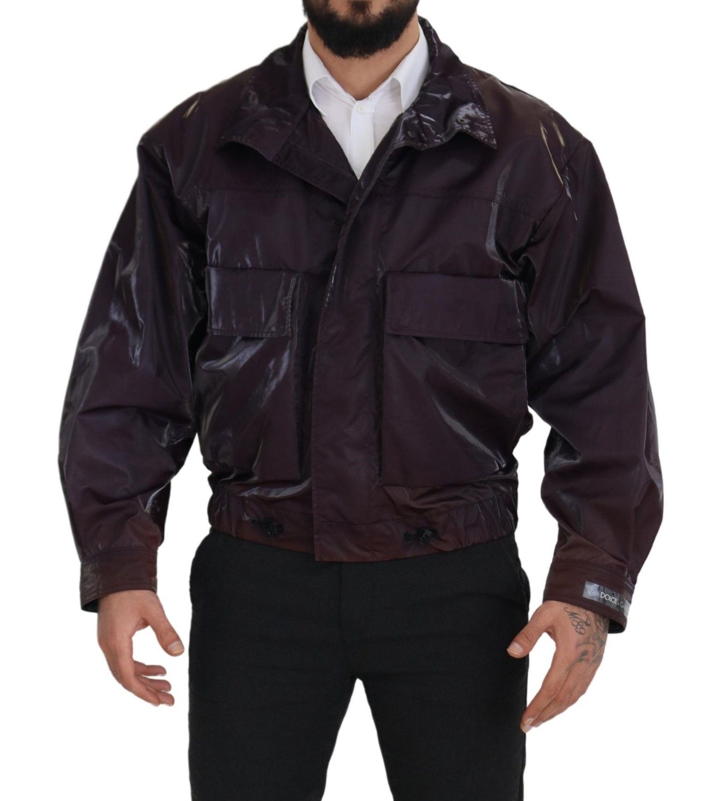 Dolce & Gabbana Lila Bikermanteljacke aus Nylon mit Kragen