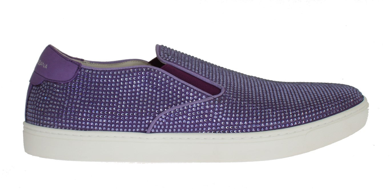Dolce & Gabbana – Lilafarbene Canvas-Sneaker mit Strass-Logo