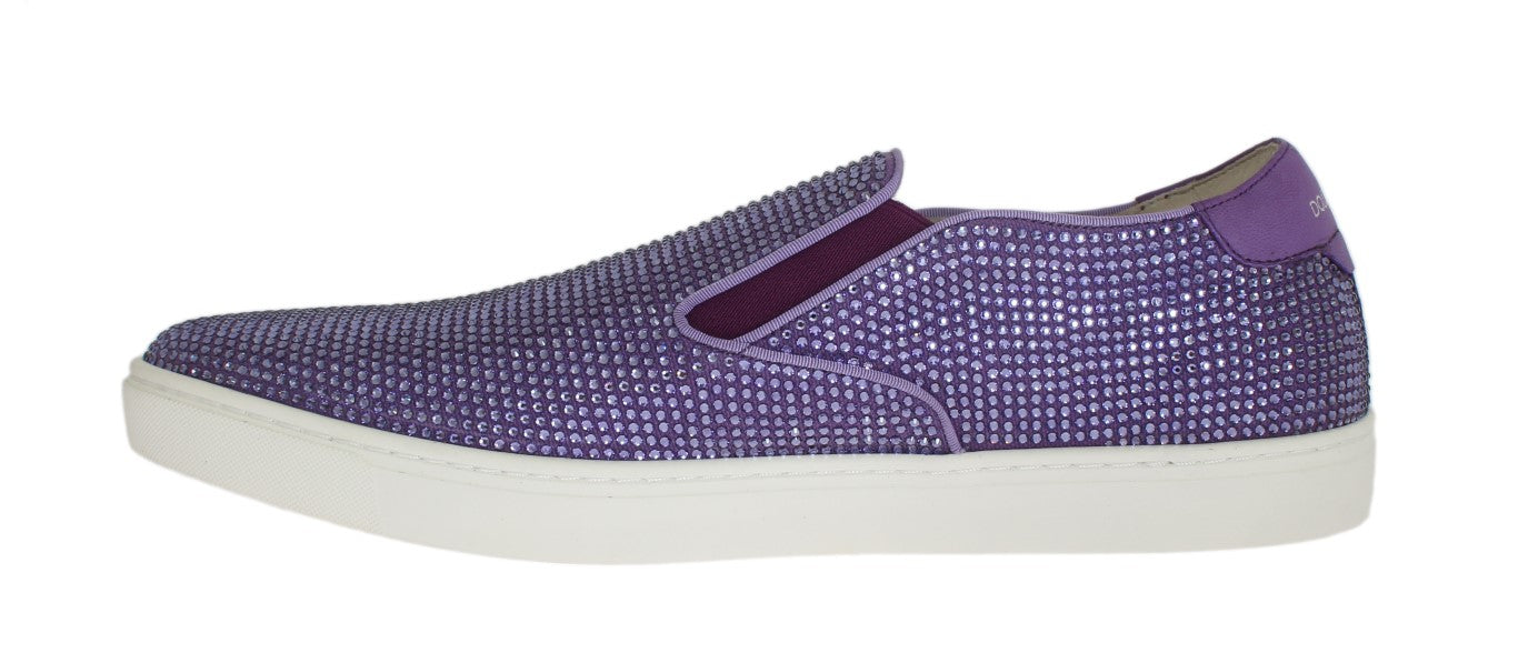 Dolce & Gabbana – Lilafarbene Canvas-Sneaker mit Strass-Logo