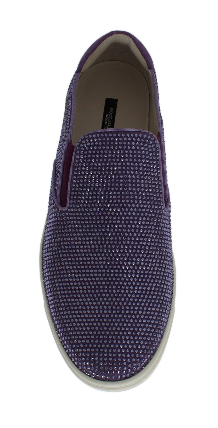 Dolce & Gabbana – Lilafarbene Canvas-Sneaker mit Strass-Logo