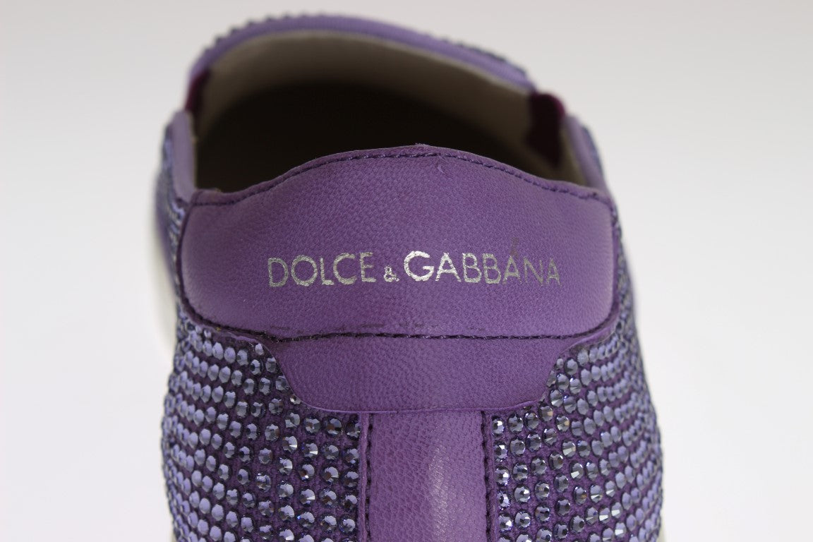 Dolce & Gabbana – Lilafarbene Canvas-Sneaker mit Strass-Logo