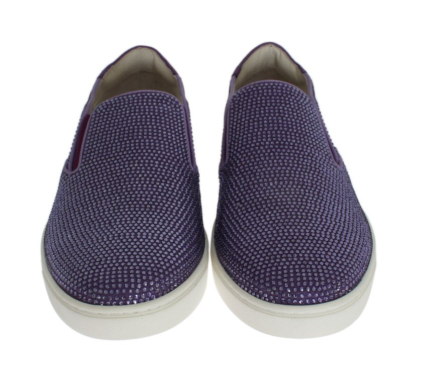 Dolce & Gabbana – Lilafarbene Canvas-Sneaker mit Strass-Logo