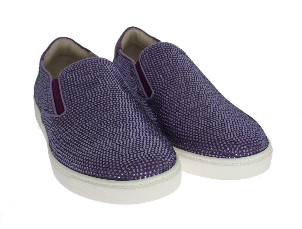 Dolce & Gabbana – Lilafarbene Canvas-Sneaker mit Strass-Logo