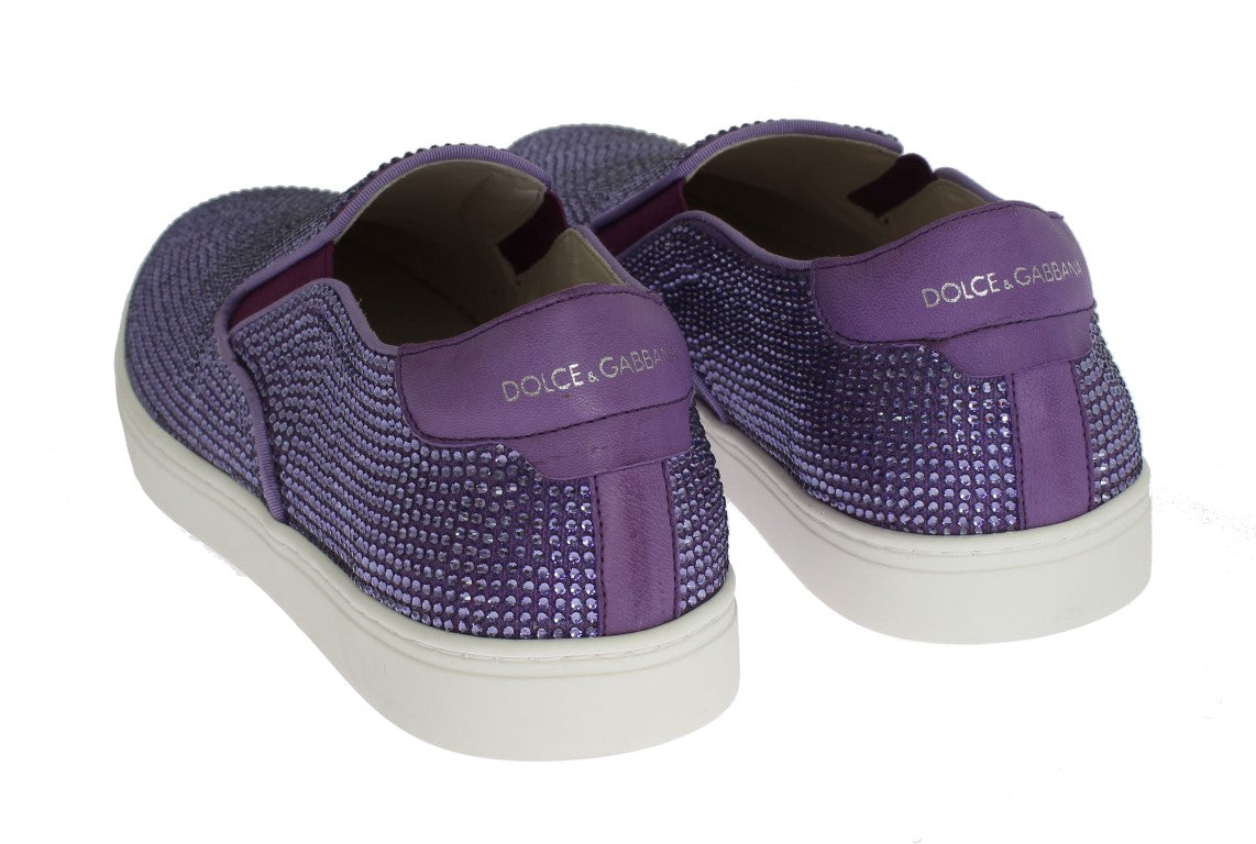 Dolce & Gabbana – Lilafarbene Canvas-Sneaker mit Strass-Logo