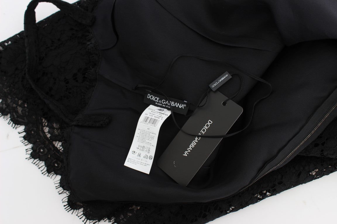 Dolce & Gabbana – Knielanges Etuikleid aus schwarzer Blumenspitze