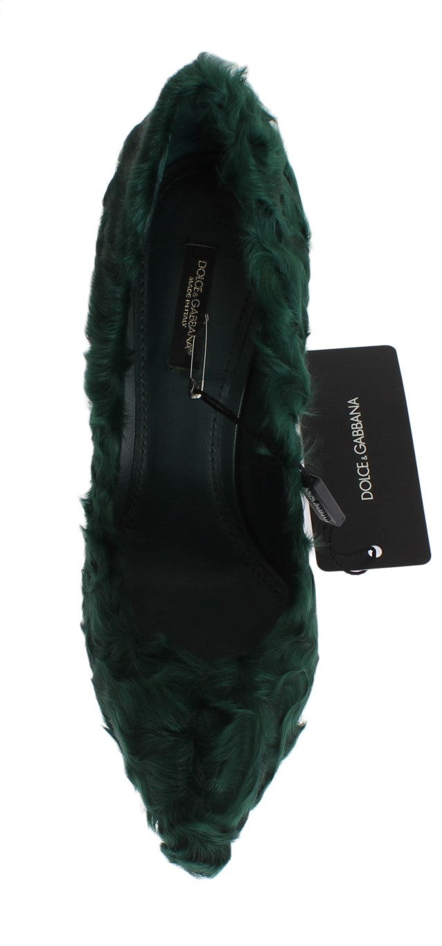 Dolce & Gabbana Grüne Xiangao-Pumps aus Lammfellleder