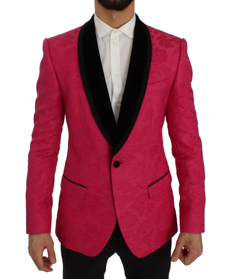 Dolce & Gabbana – Schmaler Blazer aus Brokat mit Blumenmuster in Rosa