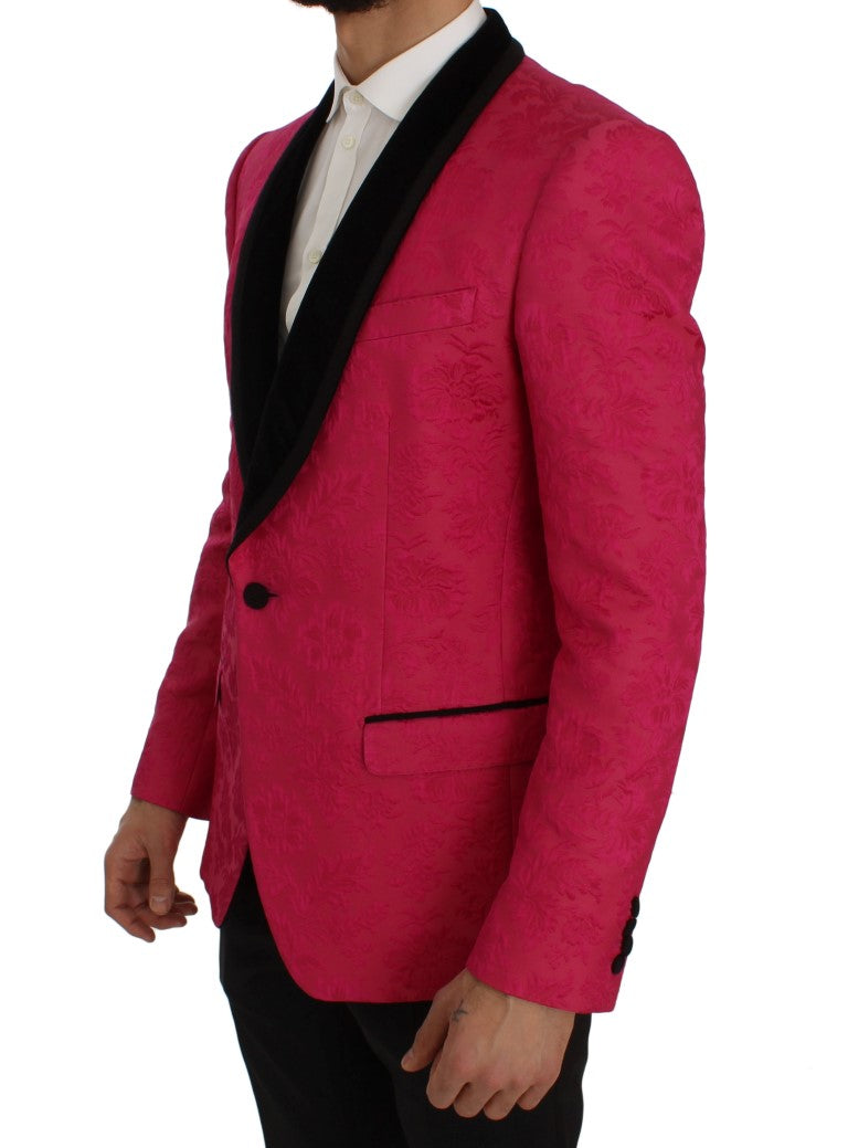 Dolce & Gabbana – Schmaler Blazer aus Brokat mit Blumenmuster in Rosa