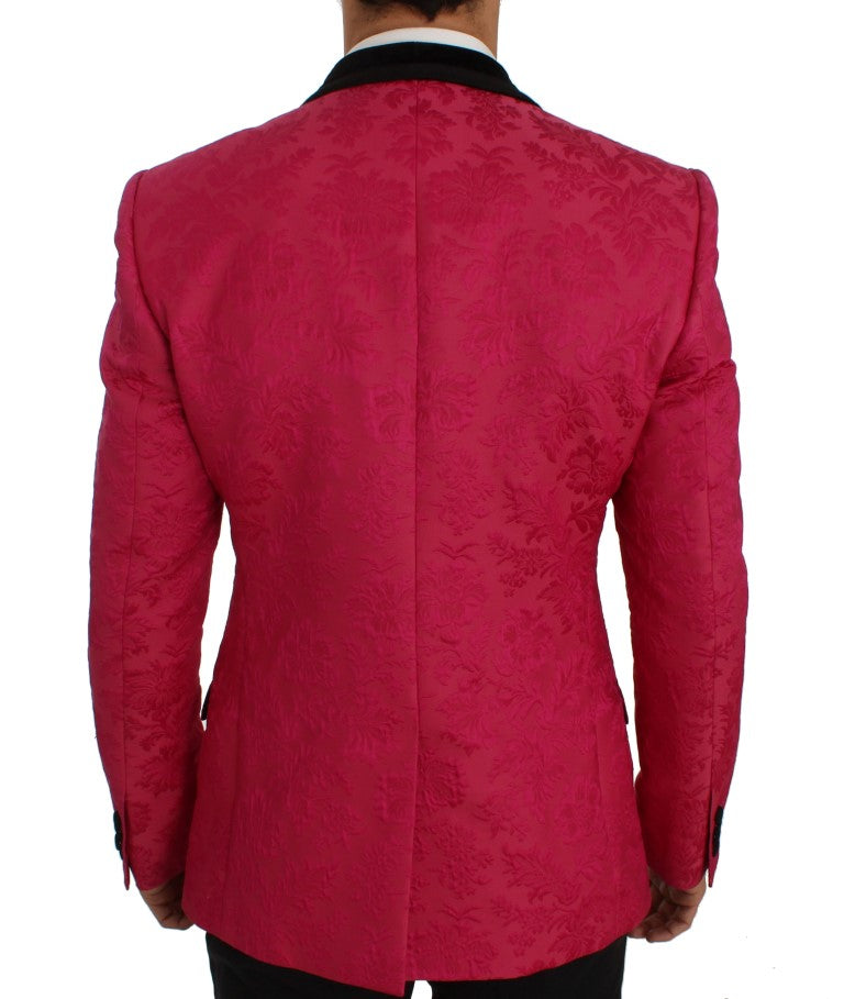 Dolce & Gabbana – Schmaler Blazer aus Brokat mit Blumenmuster in Rosa