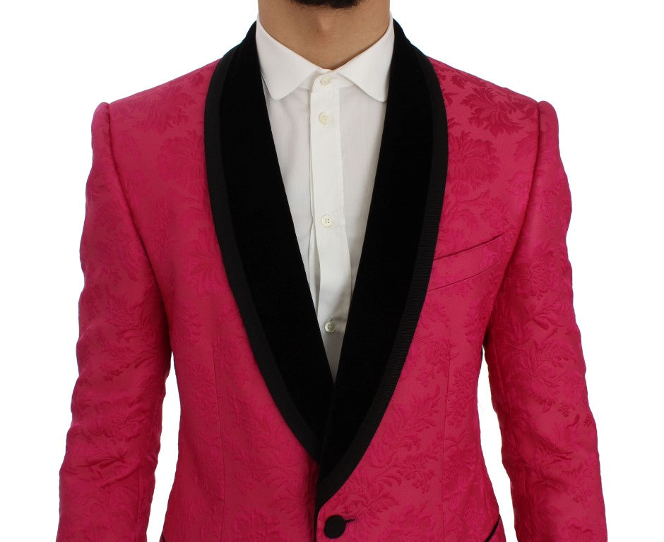 Dolce & Gabbana – Schmaler Blazer aus Brokat mit Blumenmuster in Rosa