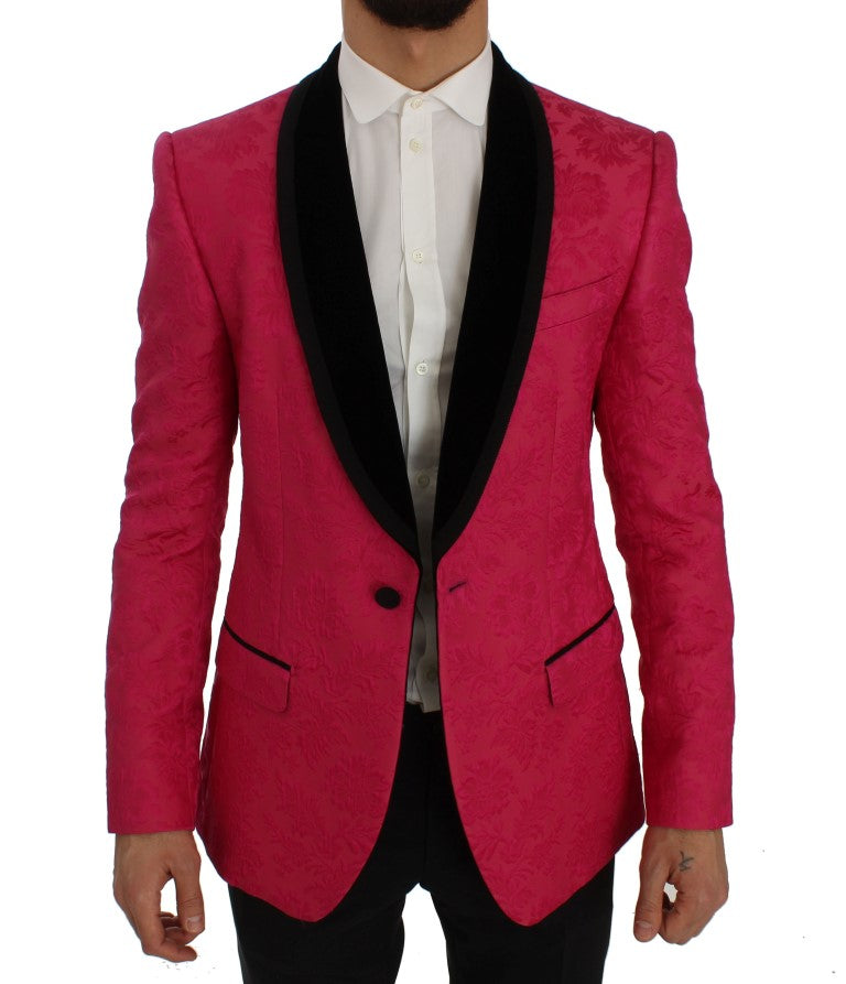 Dolce & Gabbana – Schmaler Blazer aus Brokat mit Blumenmuster in Rosa