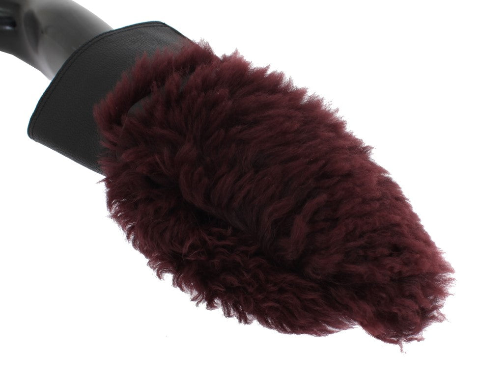 Dolce & Gabbana Schwarze Lederhandschuhe aus Bordeaux-Lammfell