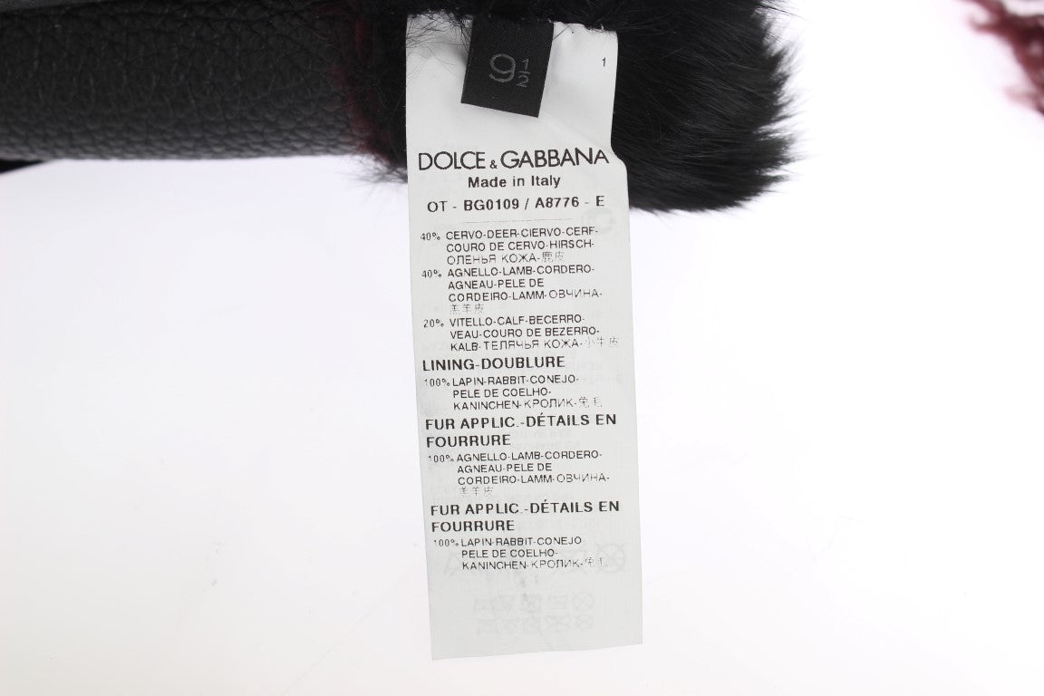 Dolce & Gabbana Schwarze Lederhandschuhe aus Bordeaux-Lammfell