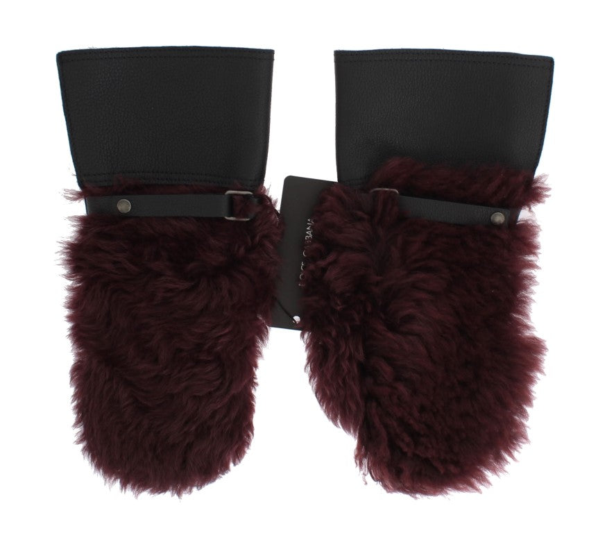 Dolce & Gabbana Schwarze Lederhandschuhe aus Bordeaux-Lammfell