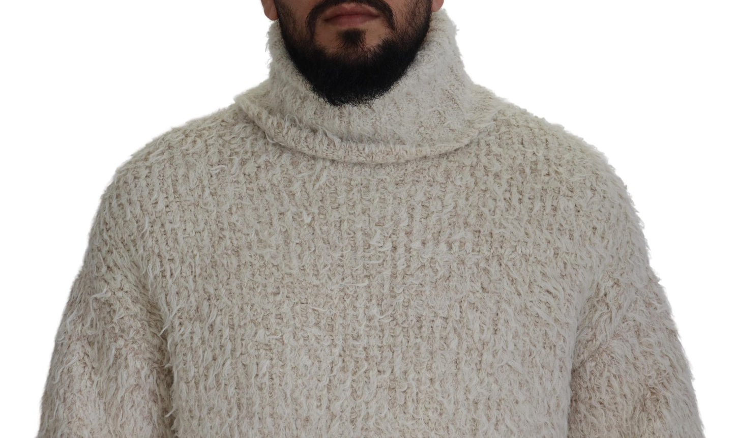 Dolce & Gabbana Cremefarbener Rollkragenpullover aus Wollstrick